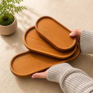 Bandeja Ovalada de Bambú y Madera al por Mayor para Decoración con Velas, Bandeja de Servicio para Hotel, Bandeja para Alimentos, Café y Té, Color Oscuro, de UO INDIA - Product Image 4