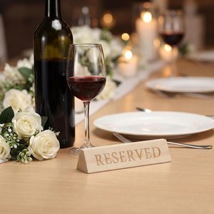 Set of 6 Black Wooden Reserved Signs Double Sided Engraved <b>Table</b> Tent <b>Name</b> Place <b>Card</b> Stand For Restaurant Event Wholesale - Product Image 4