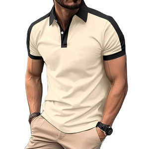Chemise Homme Vintage Tricotée 100% Coton Coupe Slim Respirante Élégante Décontractée d'Été avec Panneau Contrastant aux Épaules - Product Image 1