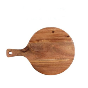 Planche à pizza ronde en bois artisanale avec poignée, plateau de service et de découpe pour la cuisine, blocs de découpe en bois écologiques en promotion - Product Image 2