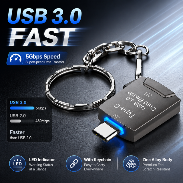 USB 3.0 Type C TF Card Reader OTG Adapter Support TF Card 5Gbps Data Transfer for Laptop Mobile Phones Action Camera Dashcam PC
