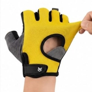 Yellow <b>Half</b> Finger Cycling Gloves With Non <b>Slip</b> Grip For Outdoor Activities Unisex Racing Gloves Hook And Loop Closure - Product Image 2