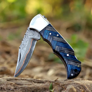 Couteau de survie pliant en acier Damas gravé de qualité supérieure, accents cuivrés, ultra-affûté, durable, édition limitée, OEM, personnalisable - Product Image 3