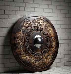 Escudo Medieval de Madera, Listo para la Batalla, Escudo Redondo de Metal Medieval, Época Vikinga, Edad Media, Escudo Redondo Vikingo Marrón Deportivo - Product Image 6