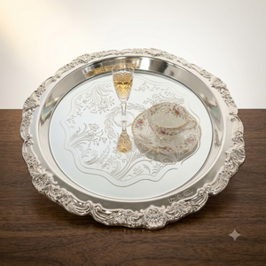 Bandeja Rectangular Metálica de Lujo Vintage Hecha a Mano, Duradera, de Alta Calidad, con Borde Dorado Ornamentado y Acabado Espejo, Decoración de Interiores, Gran Venta - Product Image 5