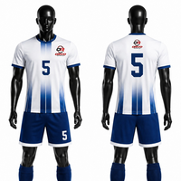 Ensemble de maillots de football ORVO pour hommes, blanc et bleu, col en V, manches courtes, séchage rapide, respirant, polyester, été, logo d'équipe personnalisé