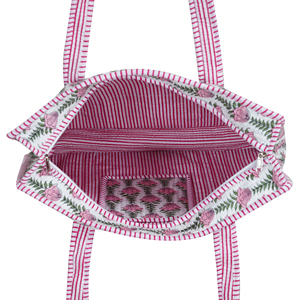 Bohemian Quilted Cotton Tote <b>Bag</b> Floral Printed Pattern Zipper Closure 18X16X5 Lightweight Eco-Friendly Handmade Autumn/Summer - Product Image 5