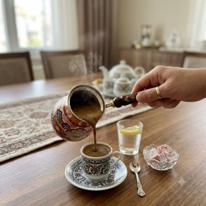 หม้อกาแฟตุรกีโบราณแบบออกซิไดซ์ ลายนูนรูปองุ่น แบบ Cezve อารบิก อิบริก กรีก บริกิ ใช้กับเตาได้ พร้อมที่อุ่นนม ด้ามจับไม้สีอ่อน สำหรับ OEM - Product Image 4
