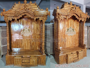 Mandir Grande de Diseño Tallado a Mano para el Hogar, Compre un Mandir de Madera de Teca Tallado Pesado para el Hogar con Acabado en Nogal, Mandir Tallado para el Hogar en el Reino Unido - Product Image 4