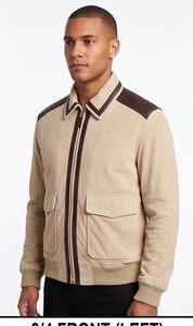 Wholesale Men Genuine <b>Leather</b> Shell Eco-Friendly Windproof Vintage <b>Suede</b> Bomber <b>Jacket</b> for Beige <b>Leather</b> Trimmed Custom Flight - Product Image 3