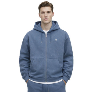 Sweat-shirts à capuche zippés surdimensionnés en coton molletonné avec strass premium pour hommes, style streetwear tendance, vente en gros, personnalisation, fourniture OEM - Product Image 1