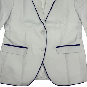 Customized Women's White <b>Blazer</b> With Navy Trim Single <b>Button</b> Notched Collar Full Sleeve Regular Length Solid Color Polyester - Product Image 3