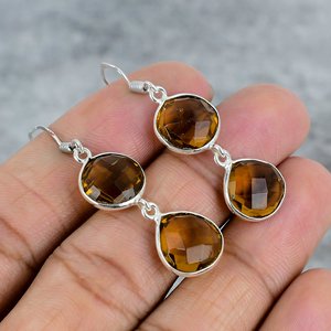 Pendientes de Plata de Ley 925 con Cuarzo Ahumado Redondo en Forma de Corazón para Mujer, Aros Modernos para Regalo de Boda, Fiesta o Uso Diario - Product Image 2