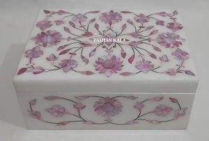 Les plus beaux coffrets cadeaux en marbre blanc nacre rose coquillage naturel avec taille personnalisée et magnifique boîte incrustée - Product Image 6