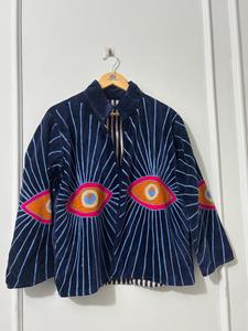 Blouson bomber en velours tricoté brodé Suzani rose, respirant, écologique, style hippie vintage, chaud pour l'hiver, motif floral, cadeau - Product Image 2