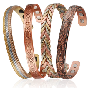 Royal Carved <b>Infinity</b> Symbol Geometric Tribal Pattern Multi-Style Copper Bangle Collection - Product Image 4