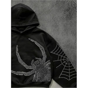 Sudadera con Capucha para Hombre, con Pedrería de Corte Preciso, Mezcla de Algodón y Poliéster, Diseño de Cristal Grabado con Láser, Cordón Ajustable, Estilo Urbano - Product Image 2