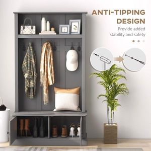 Mobiletto grigio con appendiabiti e panca per ingresso/corridoio - Product Image 4