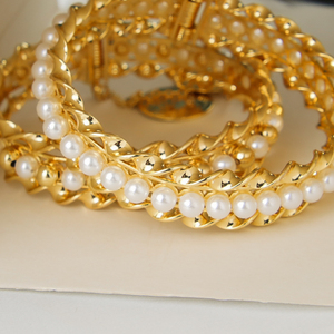 Wholesale Little Bee Jewelry Fine Vintage 18K Gold Plated Coin <b>Bangle</b> Bracelets Women Pearls Trendy <b>Copper</b> Cuff for Wedding - Product Image 1