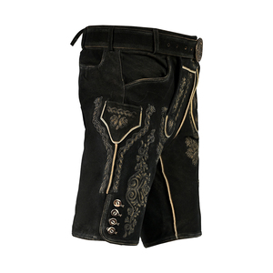 Shorts Bermuda Homme Noir Brodé Tissé Imperméable Taille Haute avec Coutures Décoratives Style Décontracté en Tissu Polyester - Product Image 4