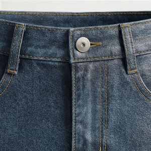 Jupe crayon en jean taille haute pour femme, mini, couleur unie, style décontracté avec poches, finition délavée - Product Image 4