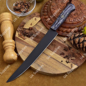 Cuchillo de filetear profesional de acero de Damasco afilado como una navaja, con recubrimiento en polvo, de grado industrial, mango de madera Pakka de 7 pulgadas y funda de cuero. - Product Image 3