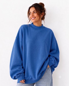 เสื้อสเวตเชิ้ตคอเต่าทรงโอเวอร์ไซส์สำหรับผู้หญิง สีม่วงล้วน ไหล่ตก ผ้าถัก โพลีเอสเตอร์/คอตตอน สไตล์สตรีทแวร์ - Product Image 2