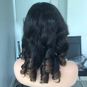 Precio de fábrica 100% Raw Virgin Vietnamita Trama humana Peluca de encaje Bouncy Brown Mezcla de colores Super Extensiones de cabello doble dibujado - Product Image 1