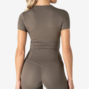 <b>Women</b> Seamless <b>Compression</b> T-Shirt Solid Color Quick Dry Yoga Wear Fitness T-Shirt Running Gym Training Workout <b>Top</b> - Product Image 2