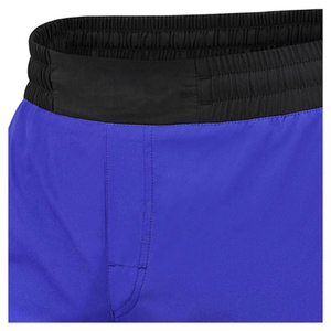 Shorts de combat MMA bleus premium : Shorts d'entraînement noirs à taille élastique et fente haute pour Muay Thai et BJJ - Logo personnalisé en gros - Product Image 2