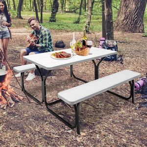 All Weather Outdoor Garden <b>Set</b> Picnic <b>Table</b> <b>Bench</b> with Metal Base <b>and</b> Wood Top for Any Weather Conditions - Product Image 5