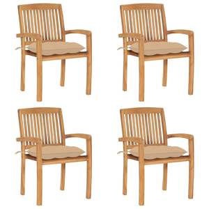 Juego de Muebles de Patio, 4 Sillas Apilables de Madera de Teca Sólida con Cojines - Product Image 1