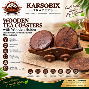 Posavasos de Madera Personalizados con Soporte, Juego de Posavasos con Diseño Floral Tallado, Ecológicos, para Hogar, Restaurantes, Cafeterías, Regalo - Product Image 1