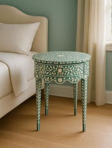 Bone Inlay <b>Side</b> <b>Table</b> With Unique Artisan Detailing And Functional <b>Storage</b> For Modern Furniture Collections - Product Image 6