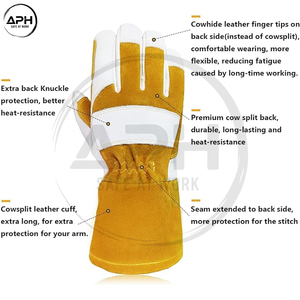Wing Thumb Leather Shell <b>TIG</b> <b>Welding</b> <b>Gloves</b> White Grain Leather Golden Split Gauntlet Cuff High Heat Resistant Hand Gear - Product Image 3