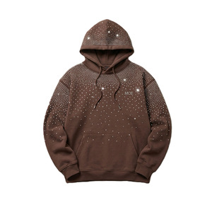 Sudadera con capucha marrón con pedrería, de algodón grueso y forro polar, estilo oversize, para hombre, con logo personalizado, brillante, al por mayor - Product Image 4