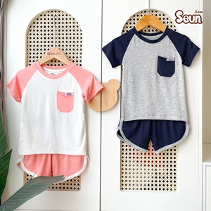 Kids' Clothing Set Korean Style Gender Neutral Raglan Cotton Pocket Summer Set High Quality Vietnam Garment All-Day Comfort - Product Image 4