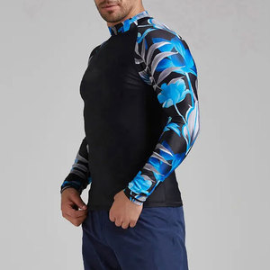 Haut de surf et de MMA pour homme à manches longues, anti-UV, séchage rapide, en Spandex et Polyester, imprimé par sublimation, motif floral bleu - Product Image 4
