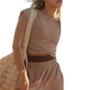 Conjunto Casual de 2 Piezas Tejido para Mujer en Oferta: Top Corto sin Mangas con Dobladillo Trenzado y Pantalones Sueltos de Color Liso con Bolsillos - Product Image 3