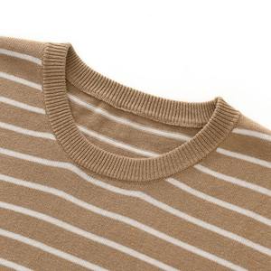 T-shirt en tricot rayé à col rond à manches courtes pour homme Coupe classique Style décontracté Motif noir et blanc 100% coton Respirant 320g - Product Image 4