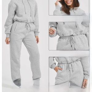 Conjunto Deportivo de 2 Piezas para Mujer, Estilo Hip Hop, Sudadera con Capucha y Pantalones, Gris Sólido, Felpa, Informal, Regular, Transpirable, para Uso Diario en Otoño - Product Image 6