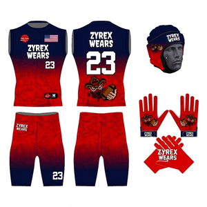 Ensemble d'uniformes de football 7v7 personnalisés avec logo, maillot de compression sans manches sublimé, short, casque souple et kit de gants - Product Image 5