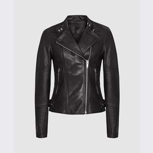 Veste en cuir pour femme, style vintage, à manches longues, imprimé vache, respirante, col rabattu, fermeture éclair - Product Image 6