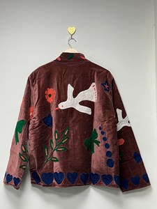 Veste en velours Suzani chic bohème de qualité supérieure, brodée de fils multicolores, motif grue et fleurs, vêtement d'extérieur pour femme de créateur - Product Image 5
