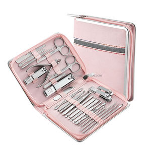 Kit de manicura y pedicura personal con logotipo personalizado, set de manicura rosa con estuche con cremallera, 26 Uds./Set - Product Image 1