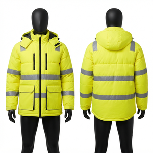 Veste en cuir Premium Canvas 300gsm jaune avec capuche rembourrée, panneau réfléchissant, vêtement de sécurité, logo frontal, imperméable - Product Image 1