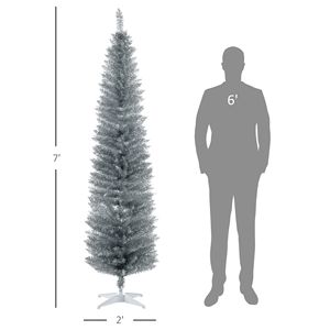 Albero di Natale a Forma di Matita 7FT con 499 Punte Realistiche, Base in Plastica Argento, Albero di Natale Decorato - Product Image 3