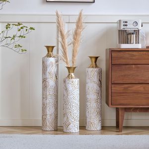 Juego de Decoración para el Hogar, 3 Jarrones Grandes de Metal Blanco Esmaltado para Piso, 24in/28.7in/33.5in de Altura, Jarrones Metálicos Decorados - Product Image 6