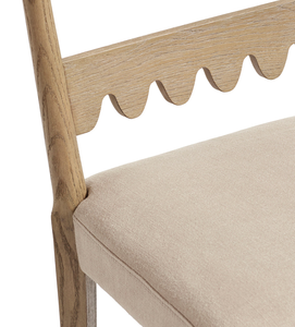 Silla de Comedor de Madera de Roble con Borde Festoneado Estilo Francés, con Asiento Acolchado Tapizado para Decoración del Hogar - Product Image 5