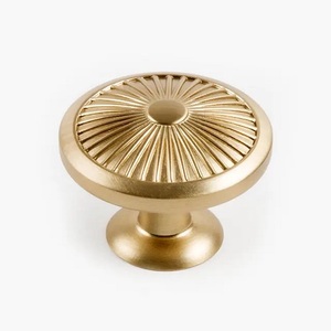 Classic <b>Brass</b> Cabinet <b>Knob</b> Traditional Flower Design Durable Furniture Handle for Storage Closet Drawer Universal Gold Finished - Product Image 1